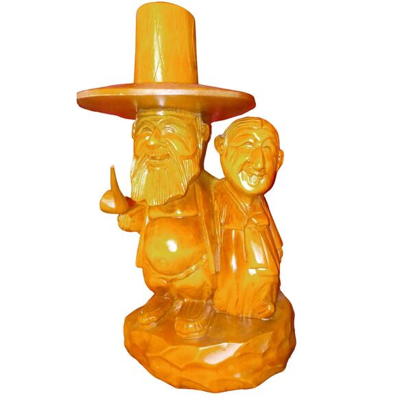 Vtg 1986 Hand Carved Folk Art Wooden Asian Man Woman SculptureSeoul Korea 14